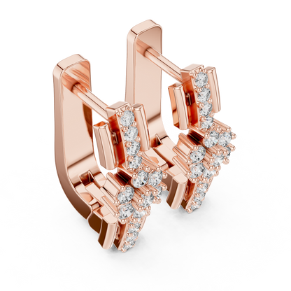 Designer Floral Diamond Hoop Earrings | Elegant Gold Hoops