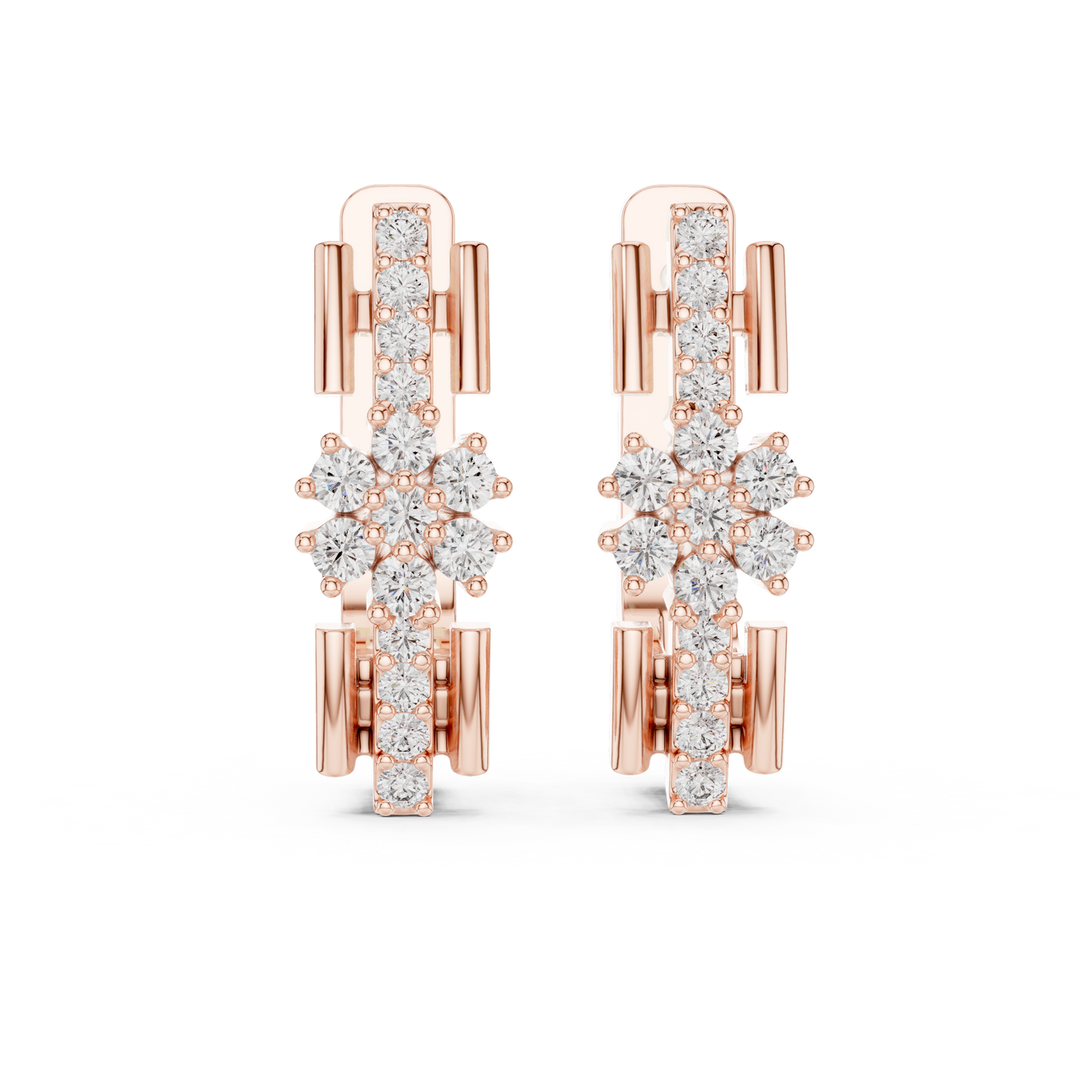 Designer Floral Diamond Hoop Earrings | Elegant Gold Hoops