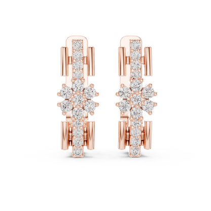 Designer Floral Diamond Hoop Earrings | Elegant Gold Hoops
