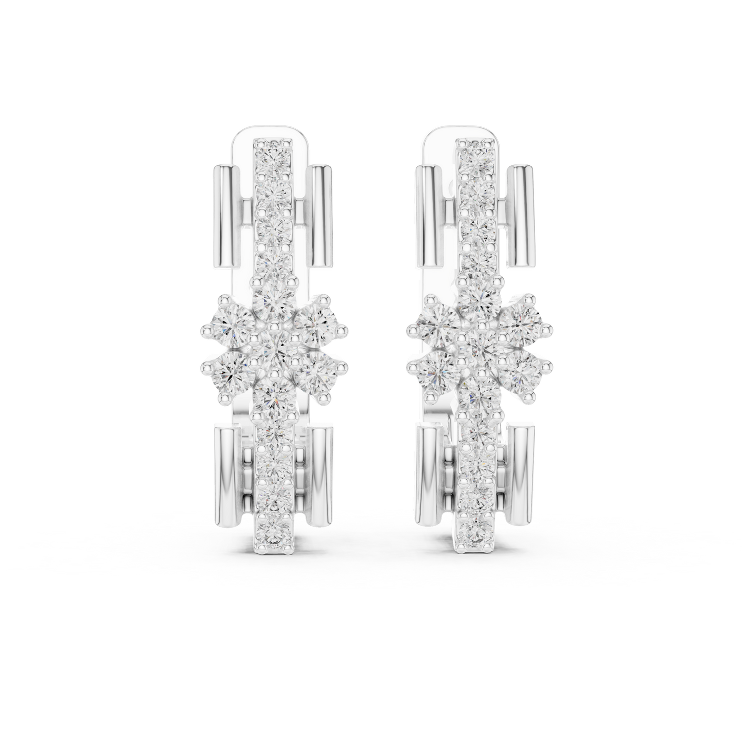 Designer Floral Diamond Hoop Earrings | Elegant Gold Hoops