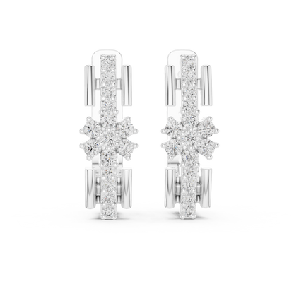 Designer Floral Diamond Hoop Earrings | Elegant Gold Hoops