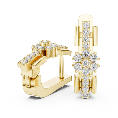 Designer Floral Diamond Hoop Earrings | Elegant Gold Hoops