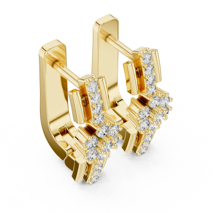 Designer Floral Diamond Hoop Earrings | Elegant Gold Hoops