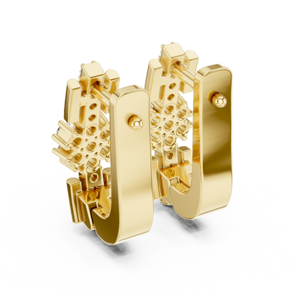Designer Floral Diamond Hoop Earrings | Elegant Gold Hoops