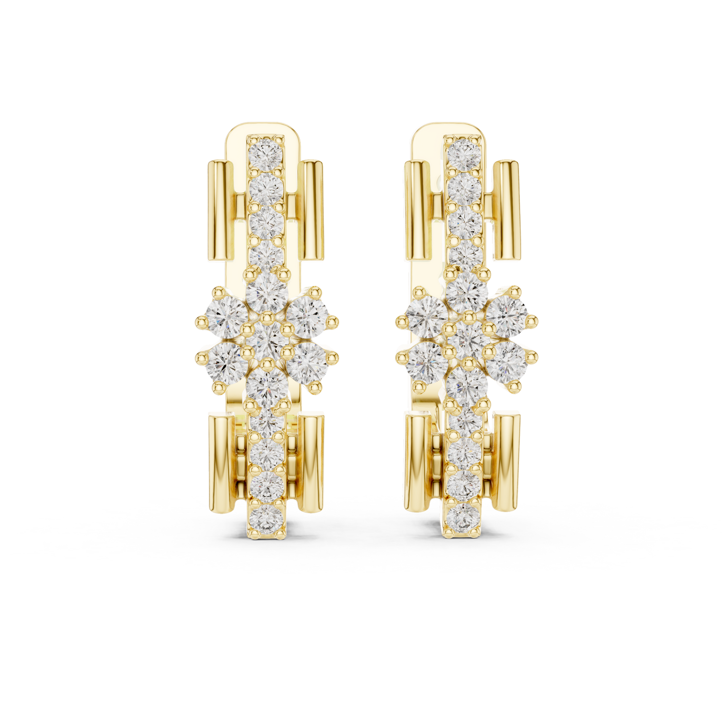 Designer Floral Diamond Hoop Earrings | Elegant Gold Hoops