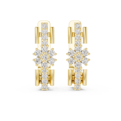 Designer Floral Diamond Hoop Earrings | Elegant Gold Hoops