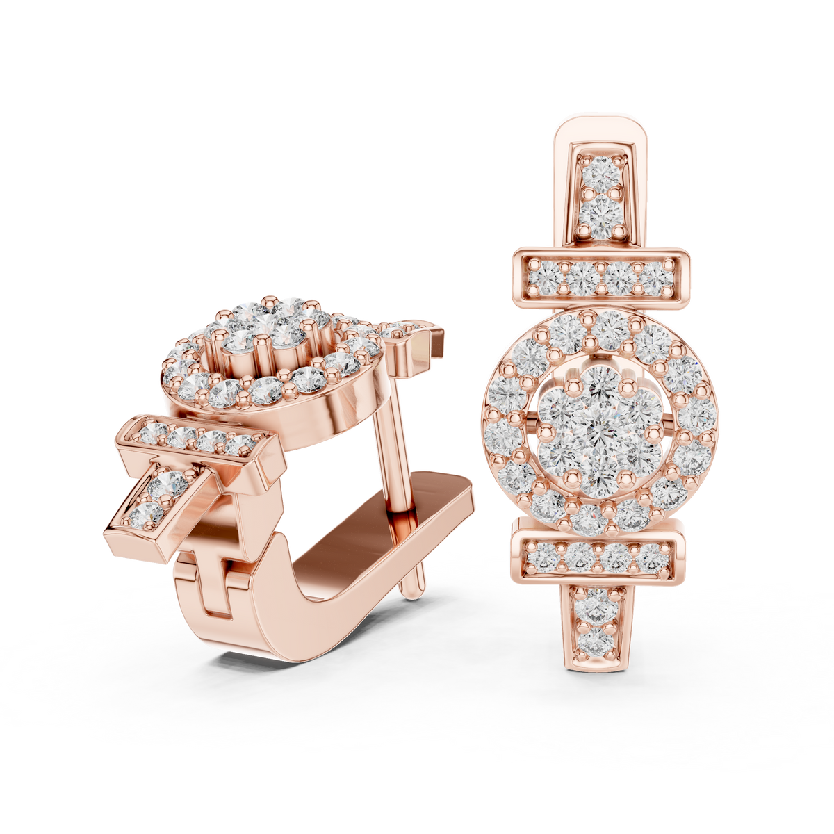 Luxury Floral Diamond Cluster Hoop Earrings.
