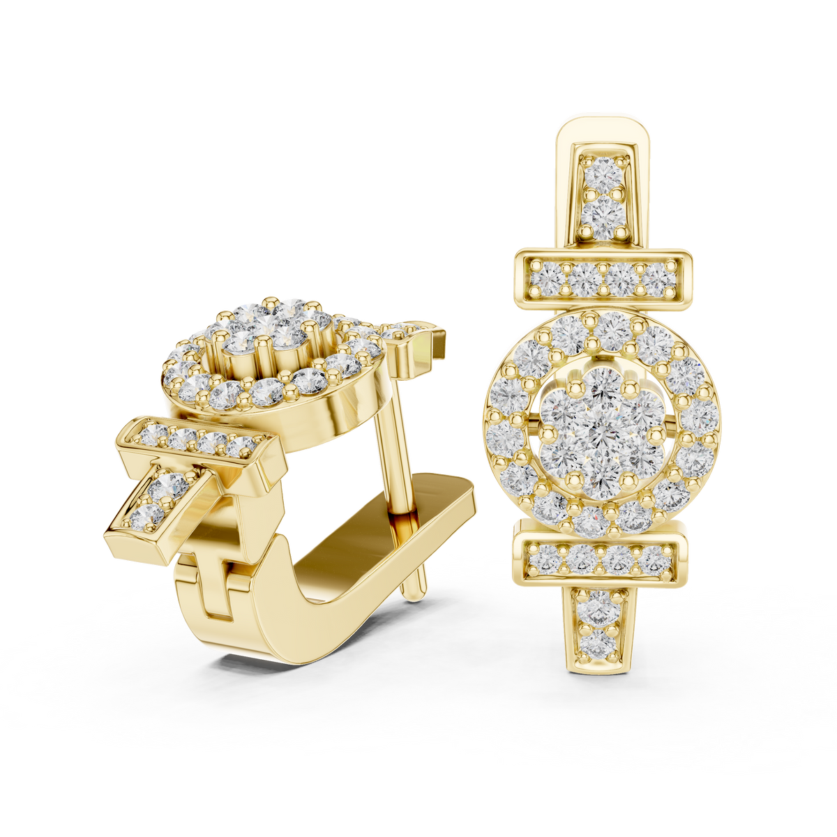 Luxury Floral Diamond Cluster Hoop Earrings.