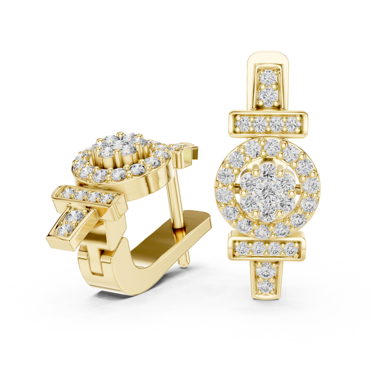 Luxury Floral Diamond Cluster Hoop Earrings.