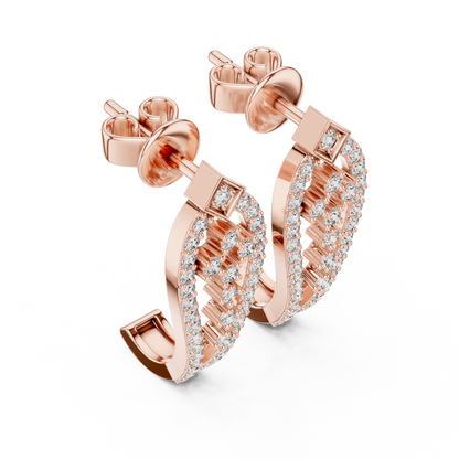 Luxury Diamond Hoop Earrings | Floral Diamond Gold Earrings
