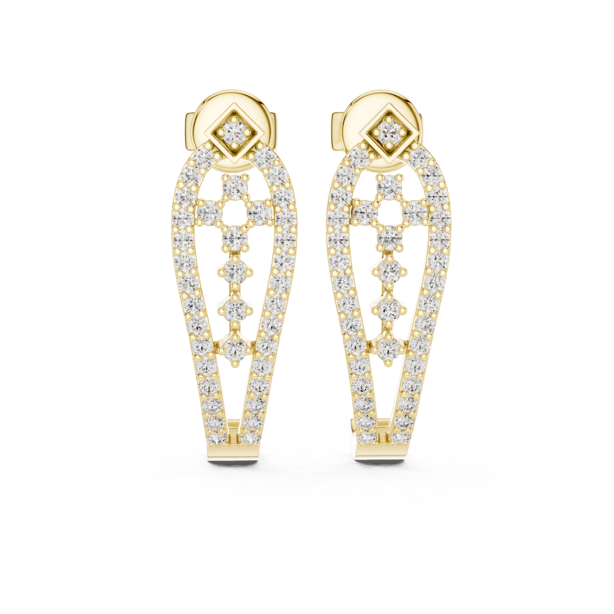 Luxury Diamond Hoop Earrings | Floral Diamond Gold Earrings