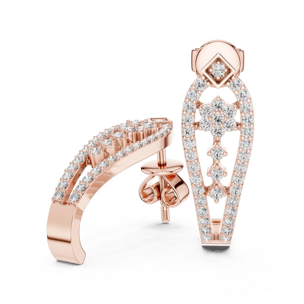 Sparkling Diamond Gold Hoop Earrings | Floral Design Earrings