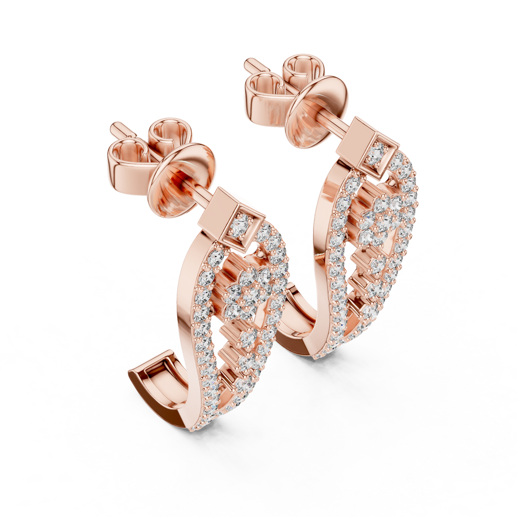 Sparkling Diamond Gold Hoop Earrings | Floral Design Earrings