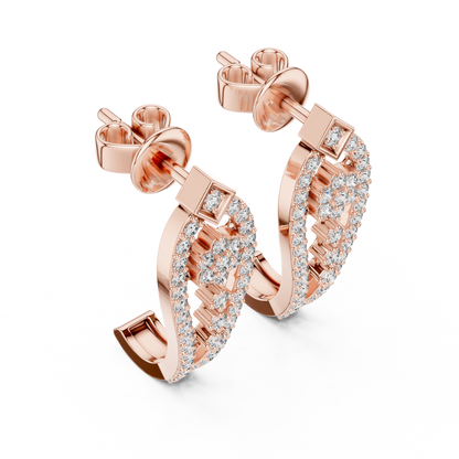 Sparkling Diamond Gold Hoop Earrings | Floral Design Earrings
