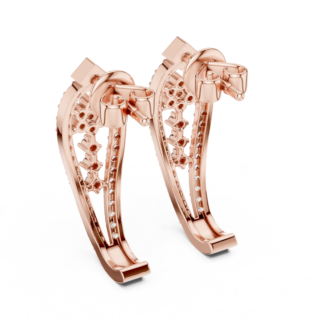 Sparkling Diamond Gold Hoop Earrings | Floral Design Earrings