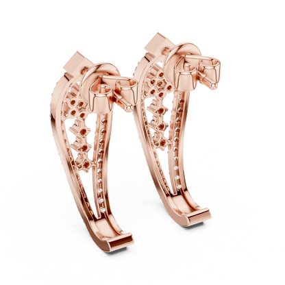 Sparkling Diamond Gold Hoop Earrings | Floral Design Earrings