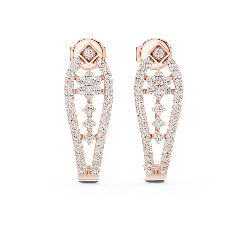 Sparkling Diamond Gold Hoop Earrings | Floral Design Earrings