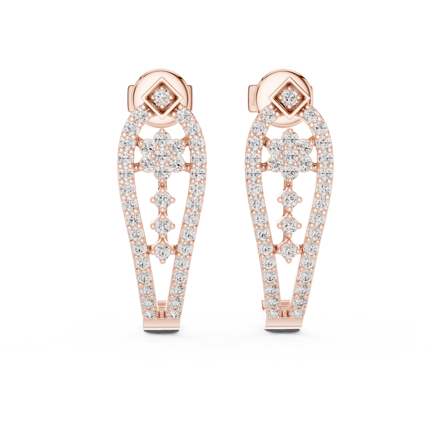 Sparkling Diamond Gold Hoop Earrings | Floral Design Earrings