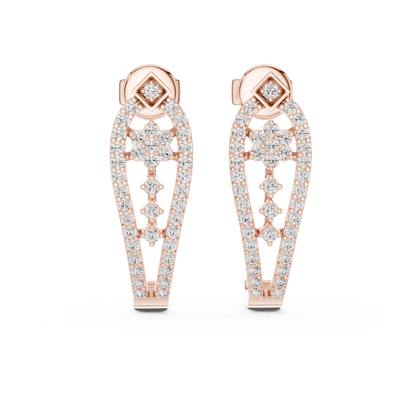 Sparkling Diamond Gold Hoop Earrings | Floral Design Earrings
