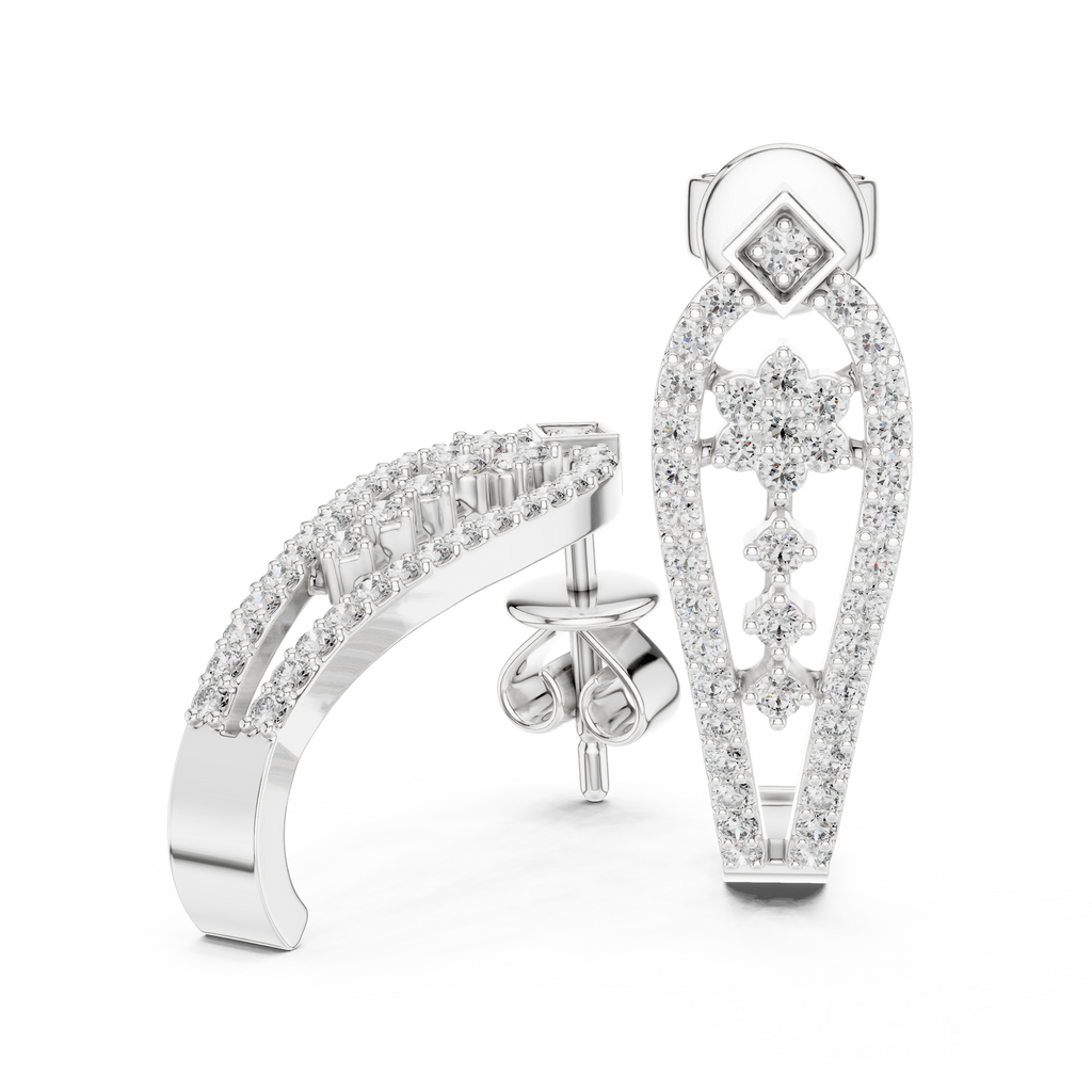 Sparkling Diamond Gold Hoop Earrings | Floral Design Earrings