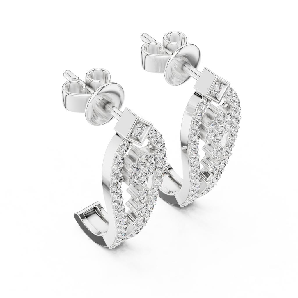 Sparkling Diamond Gold Hoop Earrings | Floral Design Earrings