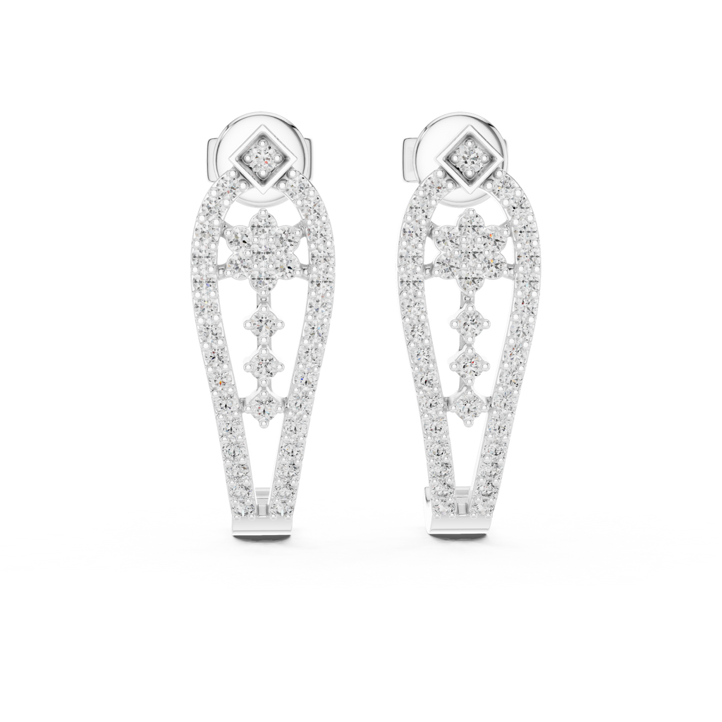 Sparkling Diamond Gold Hoop Earrings | Floral Design Earrings