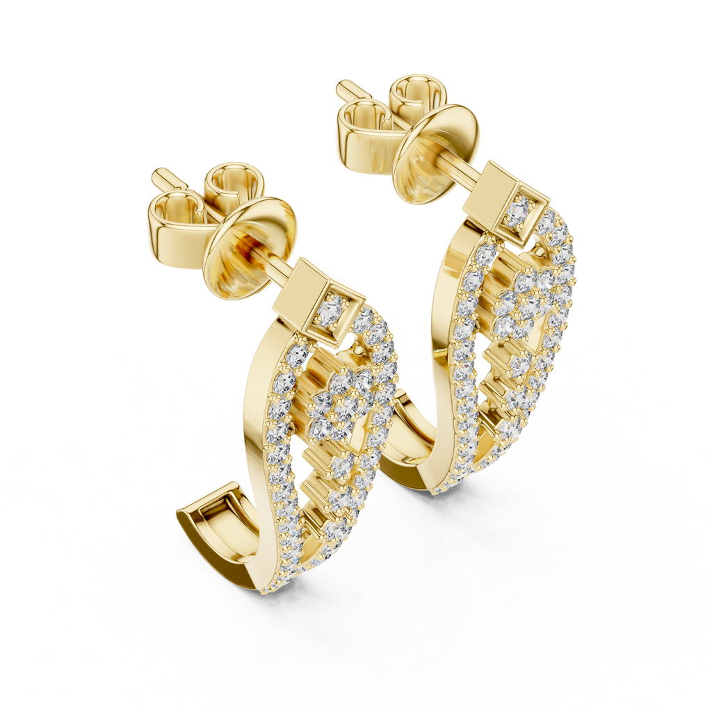 Sparkling Diamond Gold Hoop Earrings | Floral Design Earrings