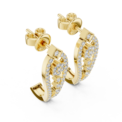 Sparkling Diamond Gold Hoop Earrings | Floral Design Earrings