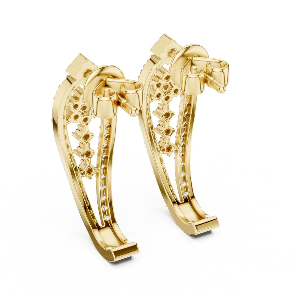 Sparkling Diamond Gold Hoop Earrings | Floral Design Earrings