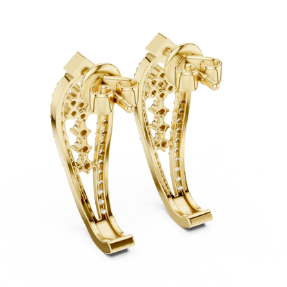 Sparkling Diamond Gold Hoop Earrings | Floral Design Earrings