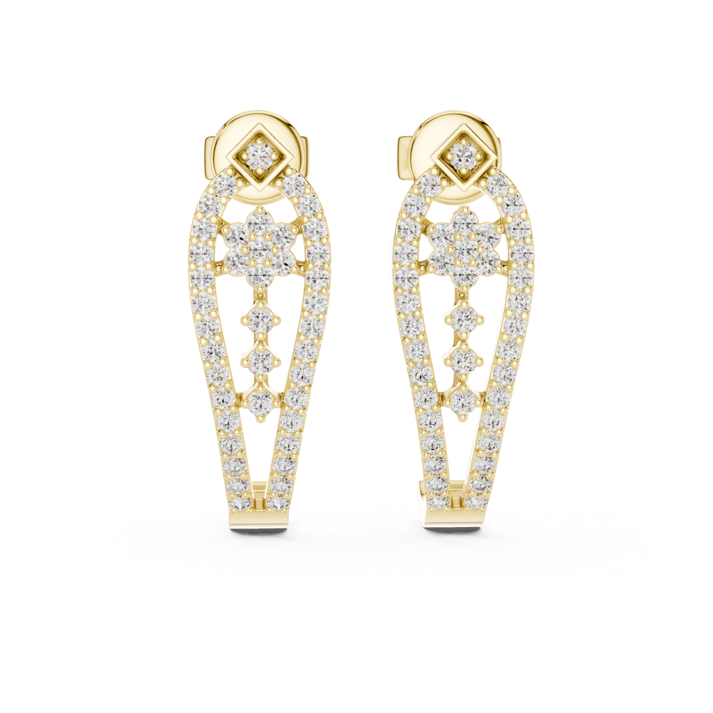 Sparkling Diamond Gold Hoop Earrings | Floral Design Earrings