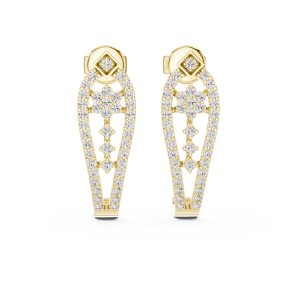 Sparkling Diamond Gold Hoop Earrings | Floral Design Earrings
