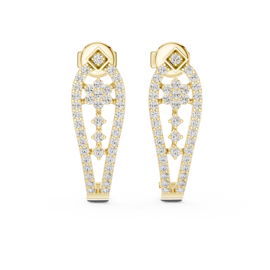 Sparkling Diamond Gold Hoop Earrings | Floral Design Earrings