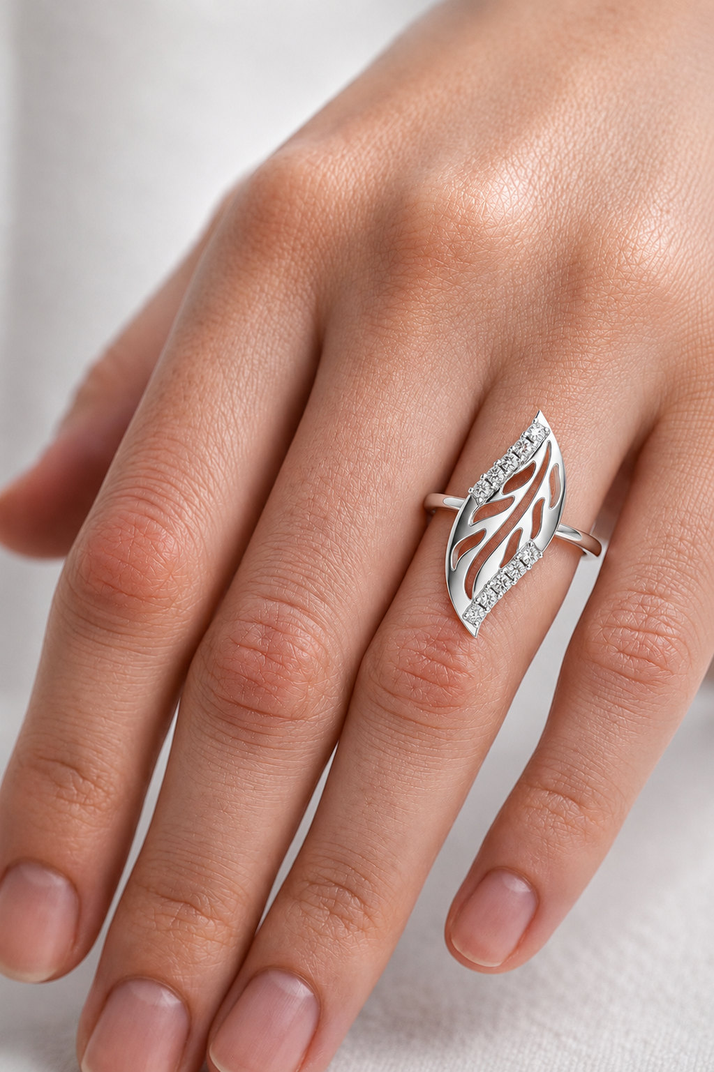 Designer Leaf Diamond Ring | Marquise Botanical Fashion Ring.