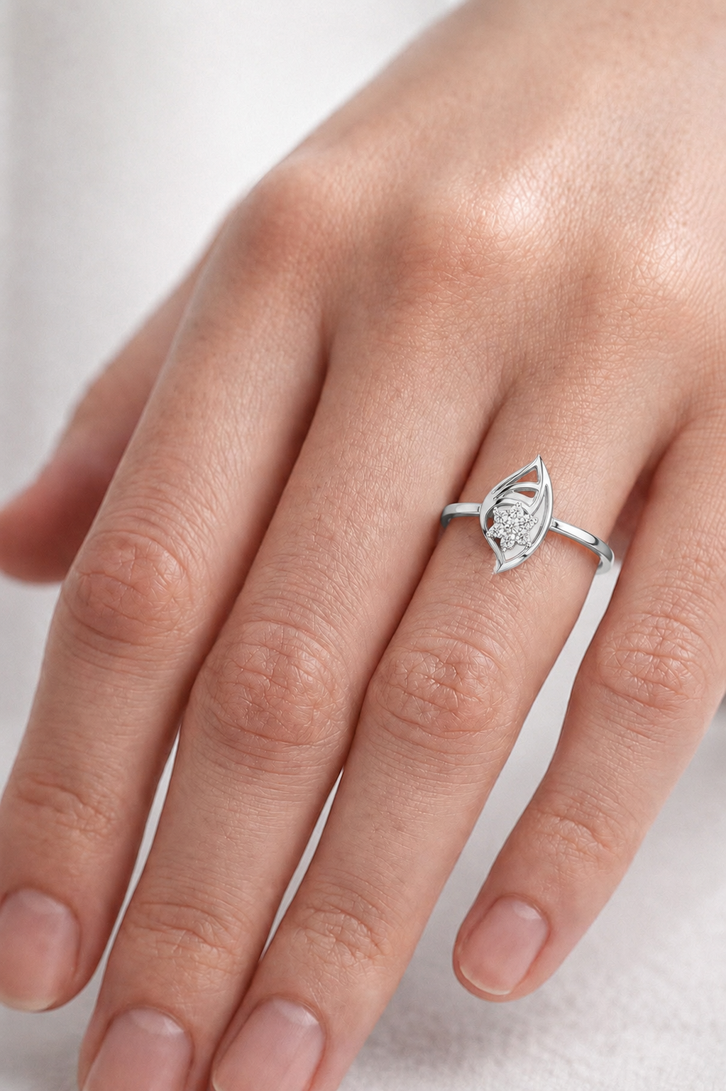 Nature Inspired Leaf Ring | Diamond Flower Cluster Design | Elegant Minimalist Jewelry Gift