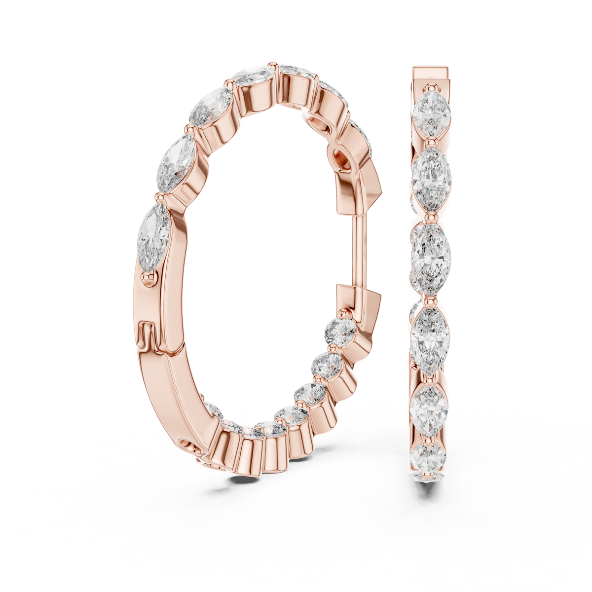 Luxury Rose Gold Diamond Hoops | Brilliant Round Diamond Earrings