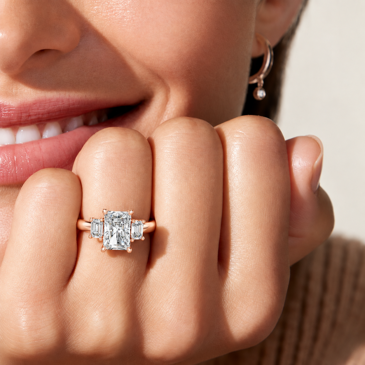 Regal Emerald-Cut Lab Grown Diamond Three-Stone Ring