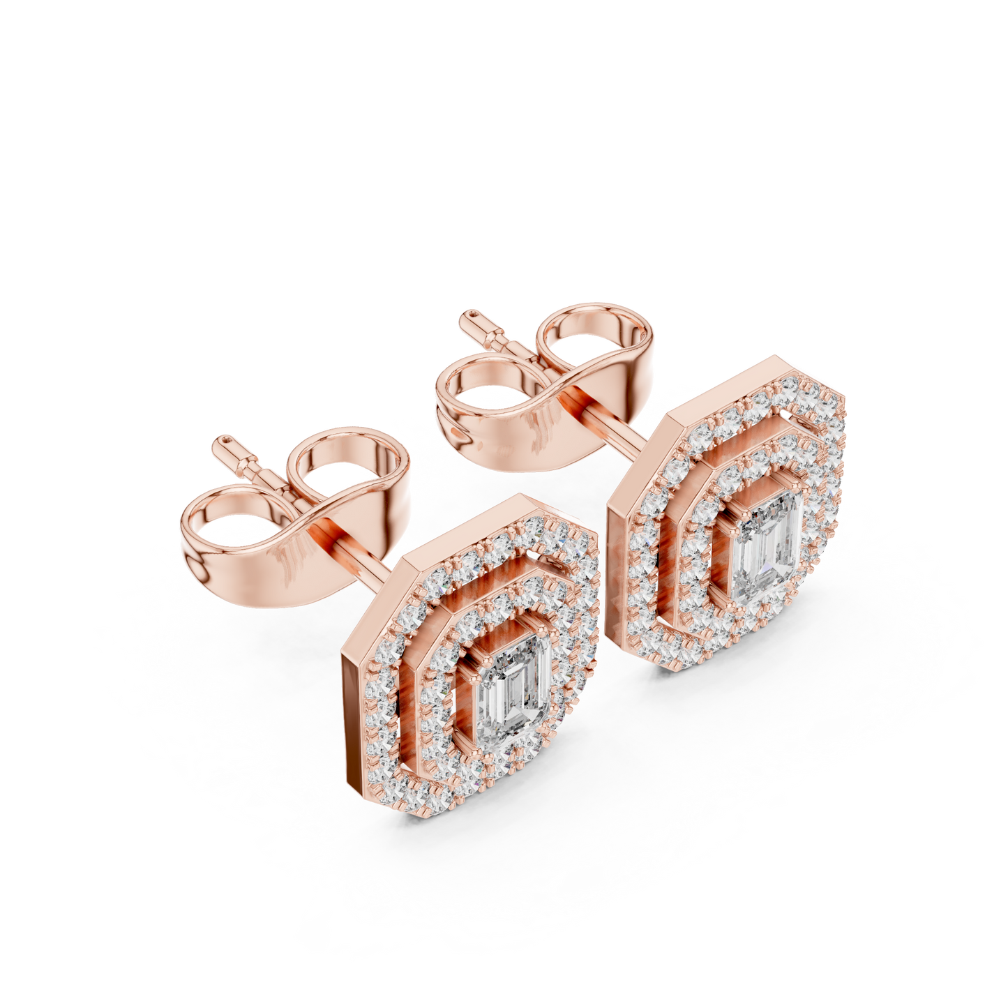 Luxury Emerald Cut Diamond Halo Stud Earrings for Women