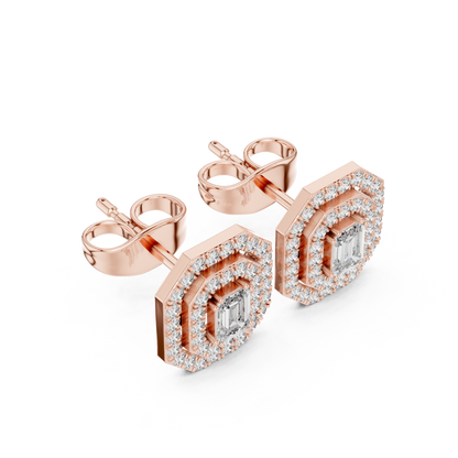 Luxury Emerald Cut Diamond Halo Stud Earrings for Women