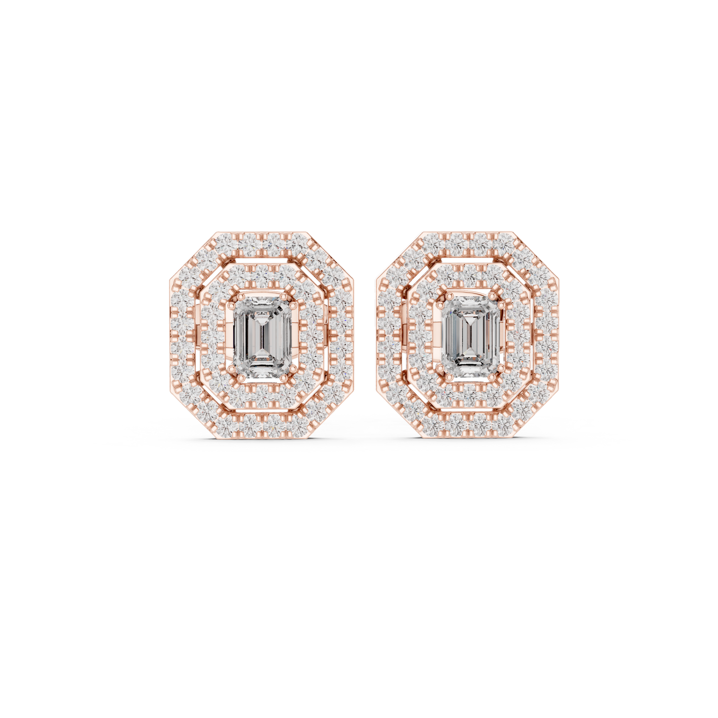 Luxury Emerald Cut Diamond Halo Stud Earrings for Women