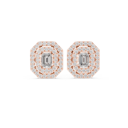Luxury Emerald Cut Diamond Halo Stud Earrings for Women