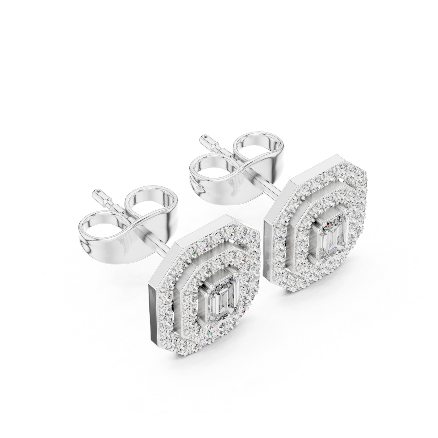 Luxury Emerald Cut Diamond Halo Stud Earrings for Women