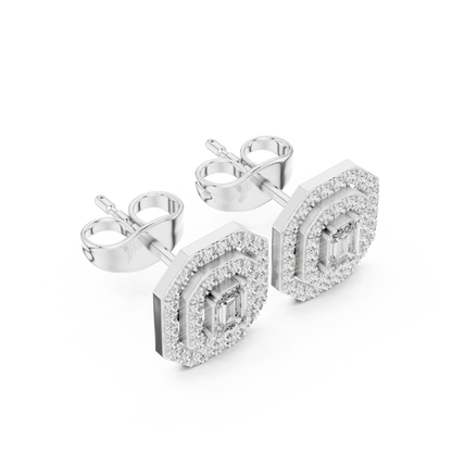 Luxury Emerald Cut Diamond Halo Stud Earrings for Women