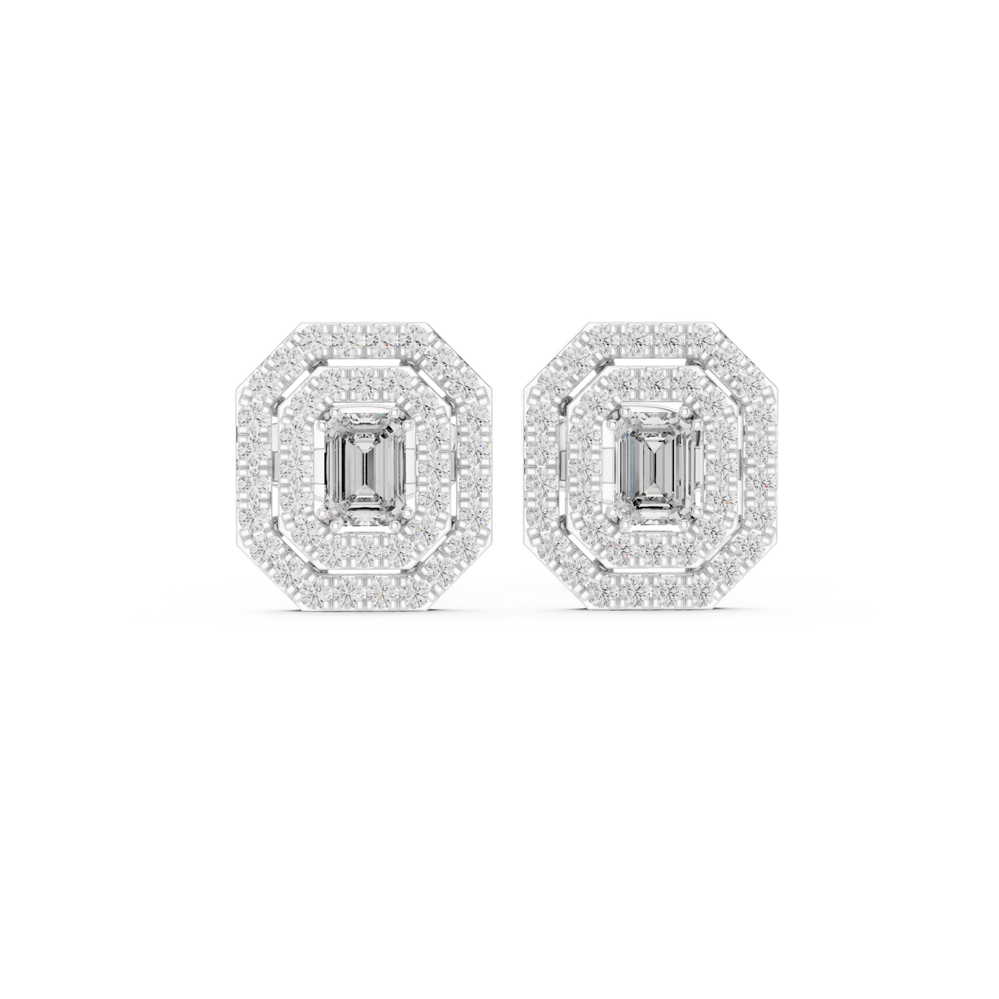 Luxury Emerald Cut Diamond Halo Stud Earrings for Women