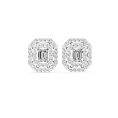 Luxury Emerald Cut Diamond Halo Stud Earrings for Women