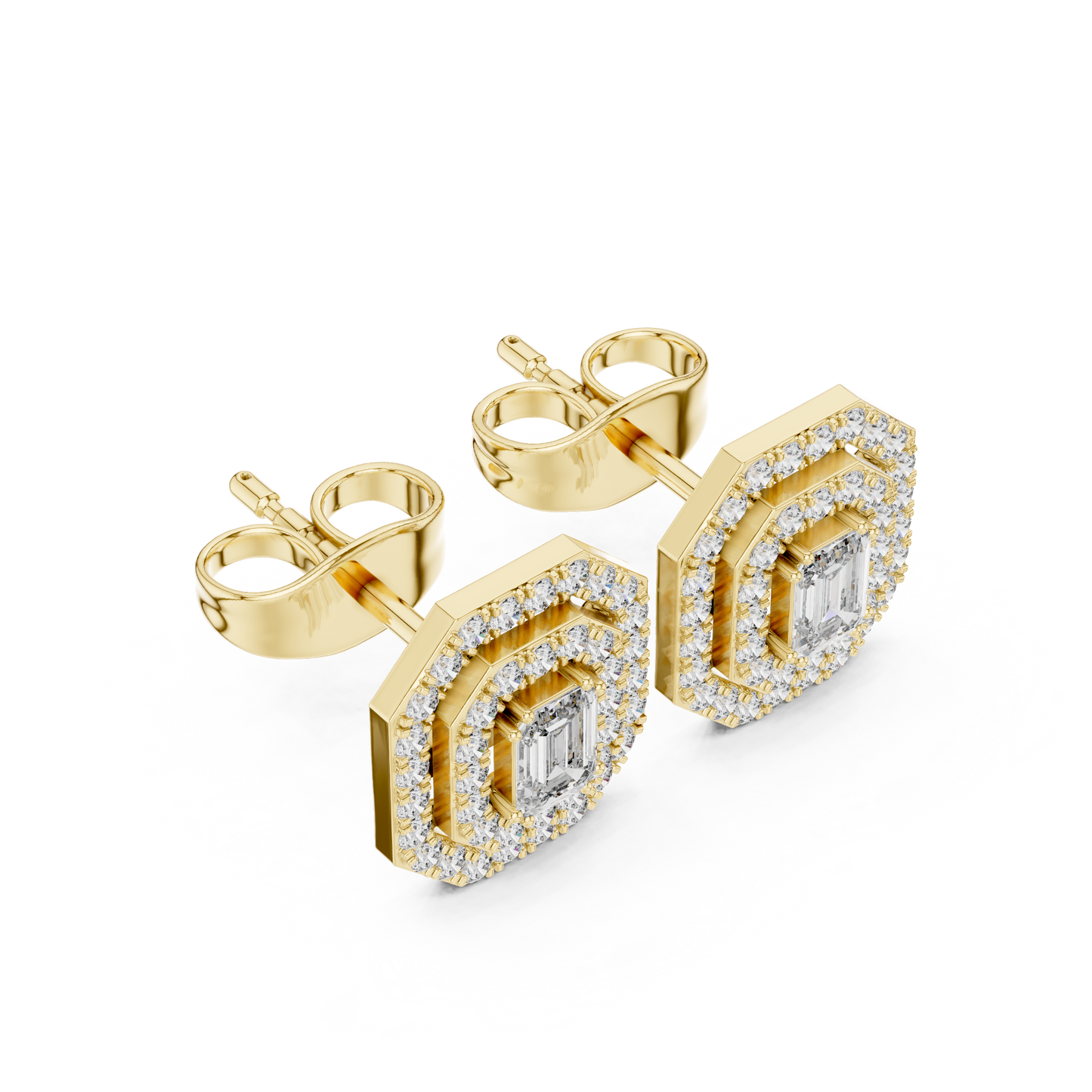 Luxury Emerald Cut Diamond Halo Stud Earrings for Women