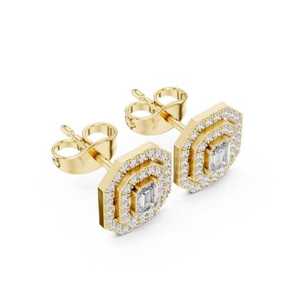 Luxury Emerald Cut Diamond Halo Stud Earrings for Women