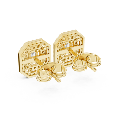 Luxury Emerald Cut Diamond Halo Stud Earrings for Women