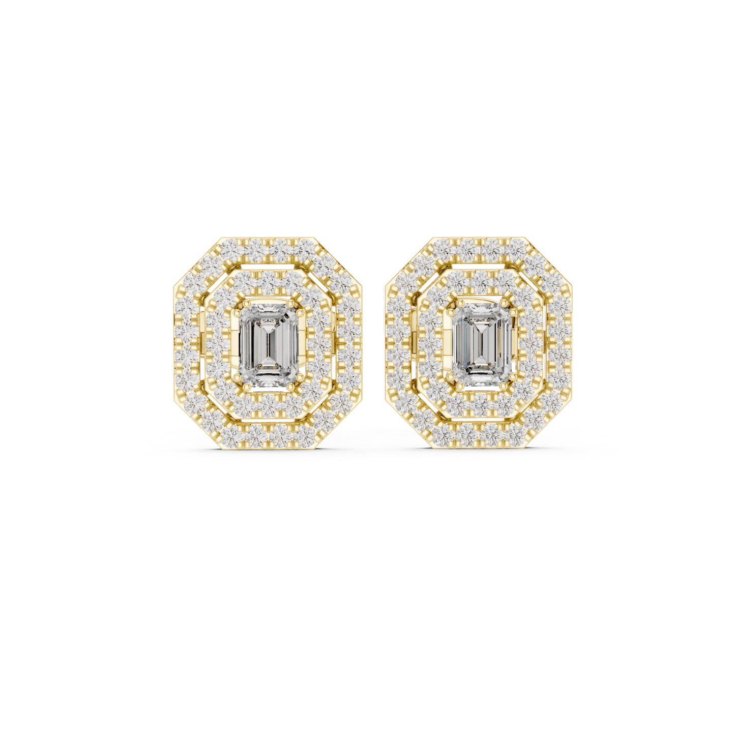 Luxury Emerald Cut Diamond Halo Stud Earrings for Women