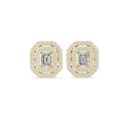Luxury Emerald Cut Diamond Halo Stud Earrings for Women